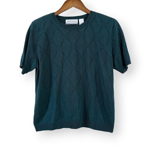 Alfred Dunner Womens Sweater Petite Medium PM Green Short Sleeve Sweater Preppy - Picture 1 of 8